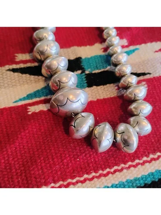 Vtg Roy Vandever Navajo Pearl Bench Bead Sterling Silver Graduated Necklace 23" - Picture 7 of 16